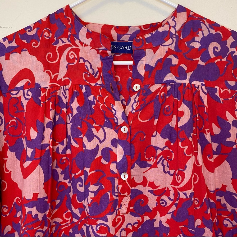 RO’S GARDEN Tyler Abstract Print Cotton Mini Shirt Dress Red/Purple Sz Large - Picture 6 of 16